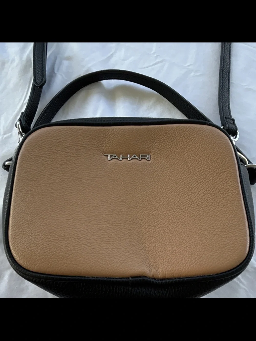 Tahari Tan and Black Compact Crossbody CameraBag